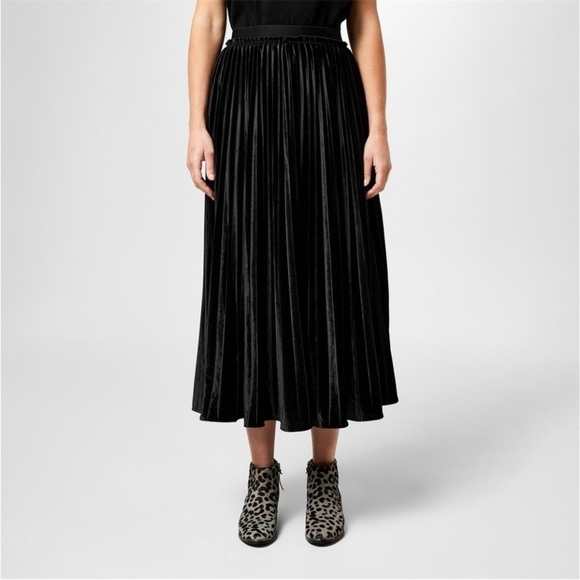 TED BAKER GJILL PLEATED VELVET MIDI CORPCORE SKIRT IN BLACK SIZE 5‎ - Picture 1 of 12